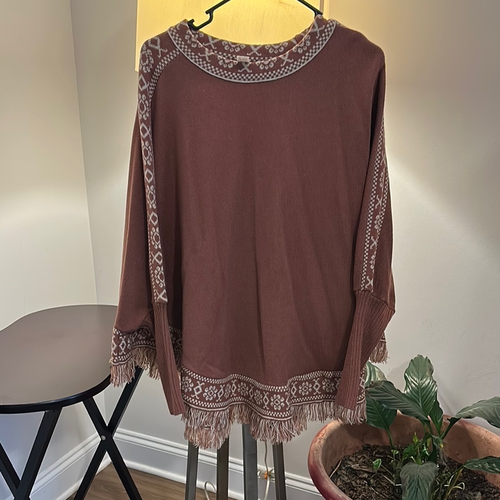 DV Brown Cream Boxy Poncho sweater.
